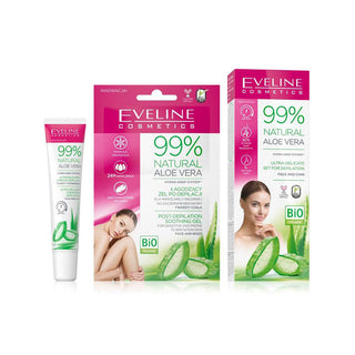 Eveline Cosmetics 99% Aloe Vera Conjunto Creme Depilatório para Cara e Queixo + Espátula + Gel Pós Depilatório