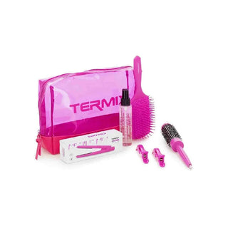 Termix Pocket Styling Rosa Mini Alisador de Cabelo + Necessaire + Escova para Cabelo Profissional + 2 x Pinça para Cabelo + Style Me Silky Sérum Capilar