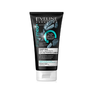 Eveline Cosmetics Facemed+ Gel de Limpeza Facial 3 em 1 para Peles Oleosas e Mistas com Carvão Ativado